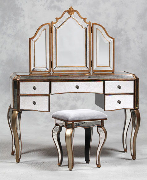 Dressing Table Set, Mirrored Vanity Table