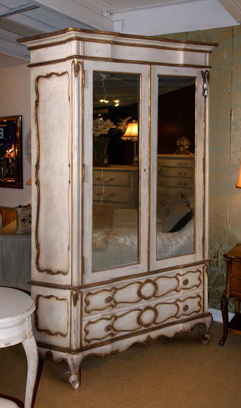 Marie Mirrored Armoire, Antique White & Gold