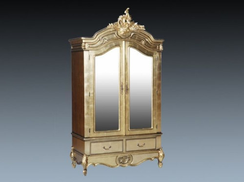 French Carved Armoire, 2 Door Gold Leaf