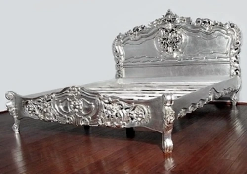 Rococo Carved Bed, Silver