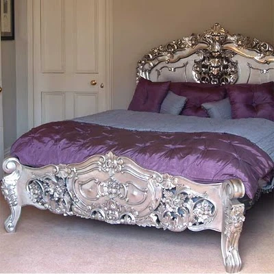 Rococo Carved Bed, Silver