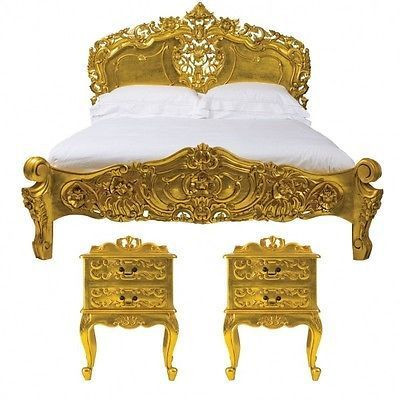 Rococo Carved Bed Set, Gold