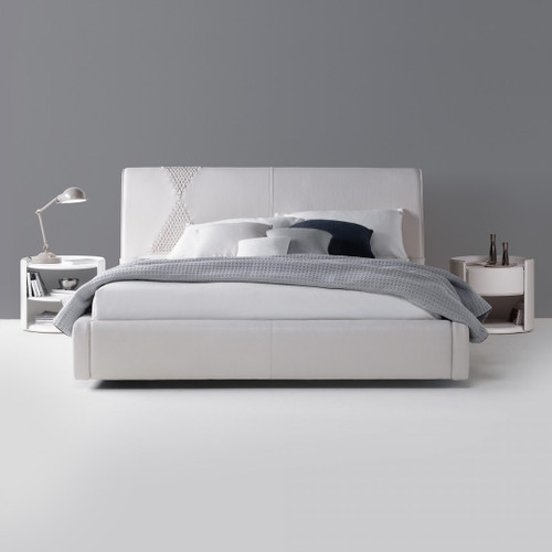 Modern Leather Bed, White Soft Leather