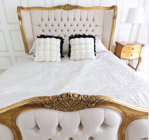 Wing Bed Tufted Bedroom Set, Versailles Gold Leaf