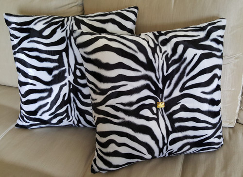 Zebra Print Bling Throw Pillow, Black And White