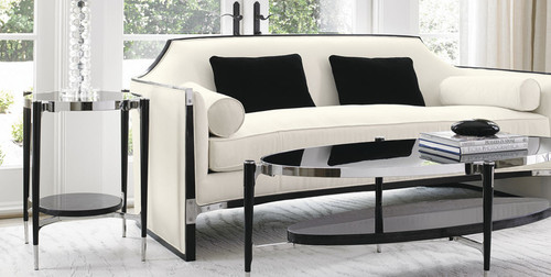 The Esquire Sofa upholstered with chrome detail