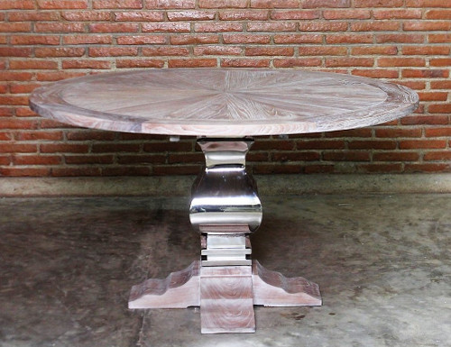Chrome Base Pedestal Round Dining Table
