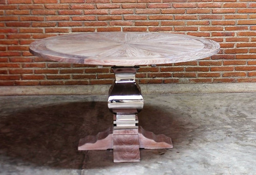 Chrome Base Pedestal Round Dining Table