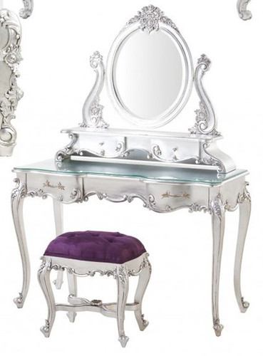 Rococo Vanity And Stool, Purple & Silver