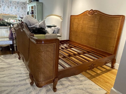 French Chateau Rattan Bed, Walnut