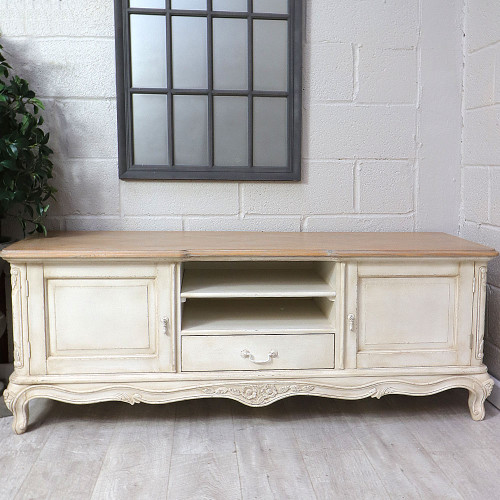 French Chateau French Ivory Low Sideboard TV Unit Parquet Top