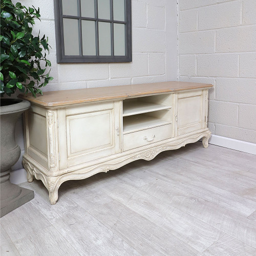 French Chateau French Ivory Low Sideboard TV Unit Parquet Top
