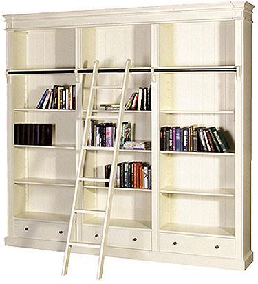 Antique White Library Bookcase with ladder