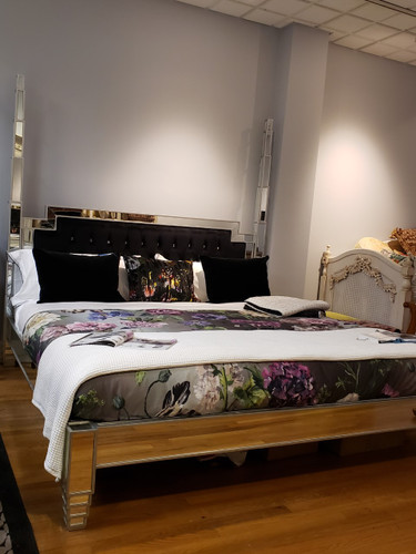 Mirrored Two Poster Bed with Crystal buttons