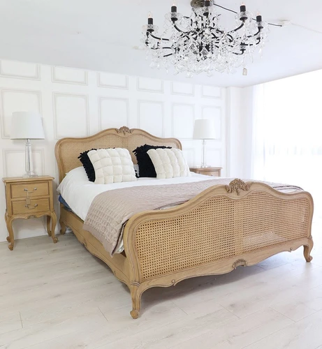 French Weathered Rattan Bed