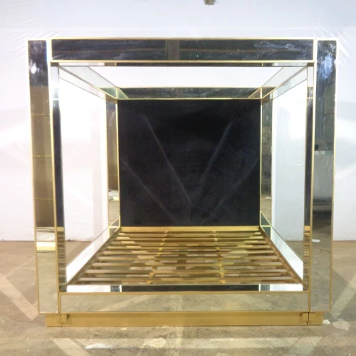 1 KING MIRRORED BED GOLD WITH BLACK VELVET IN STOCK