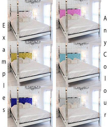 Glam Four Poster Mirrored Bed, Yellow Velvet