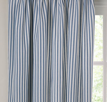 Blue and White ticking curtain
