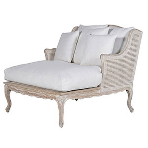 French Royal Grand Rattan Chaise, Cotton