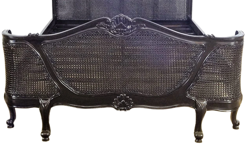 French Chateau Rattan Bed, Black Gloss