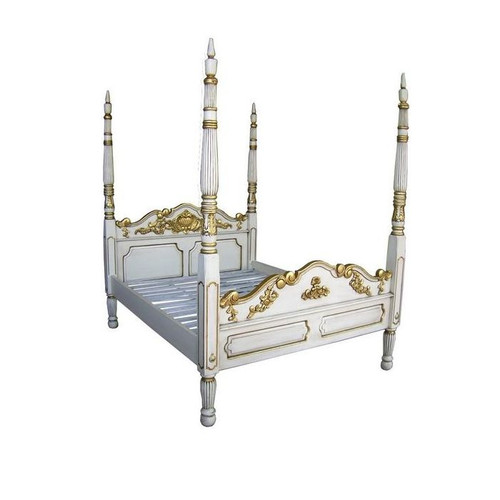 Colonial Four Poster Bed in White and Gold