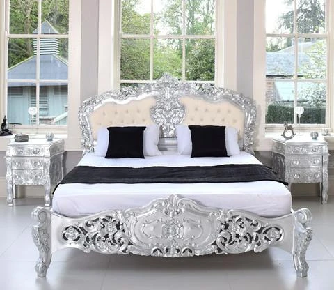 ROCOCO UPHOLSTERED BEDROOM SET SILVER