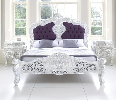 ROCOCO UPHOLSTERED BEDROOM SET SILVER AND PURPLE