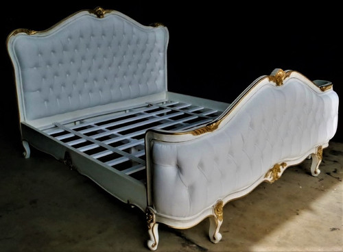 French Tufted Bed White and Gold