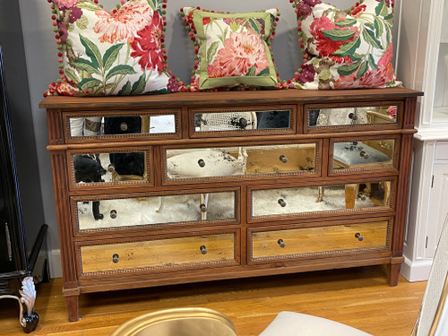 MIRRORED CHEST IN STOCK 9 DRAWERS CHEERY FINISH