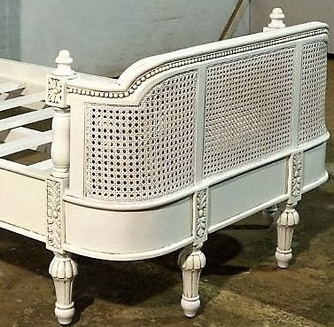 French Chateau Rattan Bed, Antique White