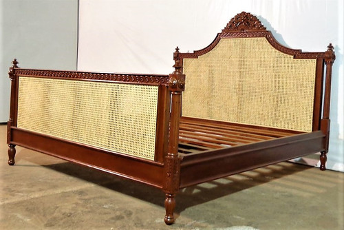 Rattan Bed French Country Style, Mohogany And Natural