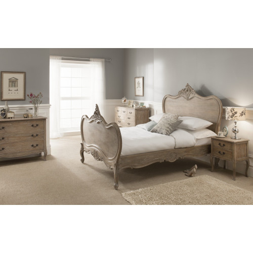 Provincial Luxury Carved Bed, Reclaimed Whitewash