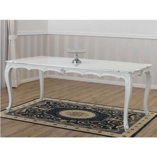 BAROQUE DINING TABLE SET WHITE AND SILVER