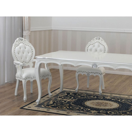 BAROQUE DINING TABLE SET WHITE AND SILVER