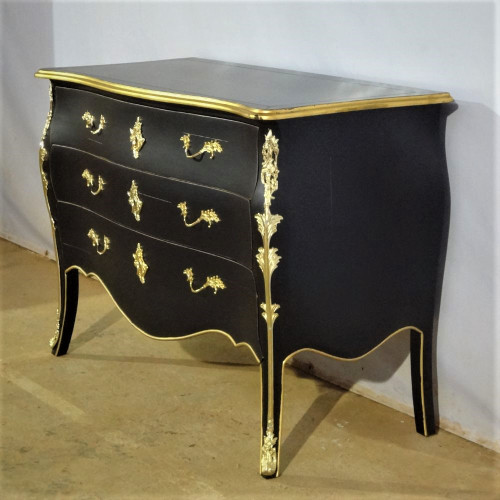 FRENCH CHEST OF DRAWERS BLACK AND GOLD