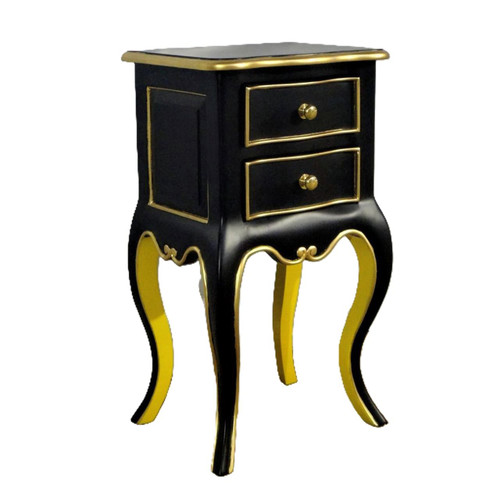 Scroll Bedside Table, Black and Gold