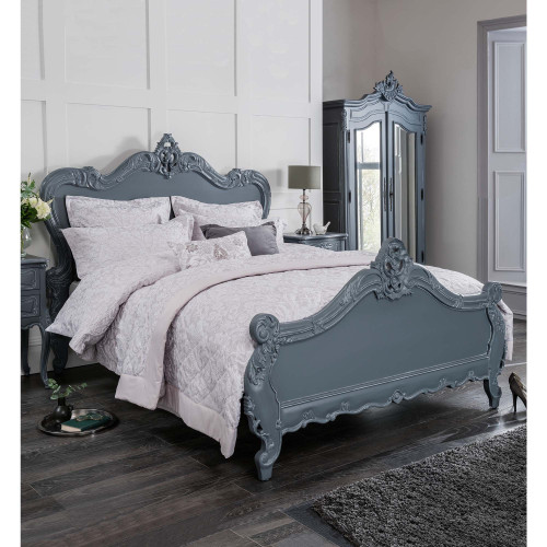 Provincial Carved Bed, Grey
