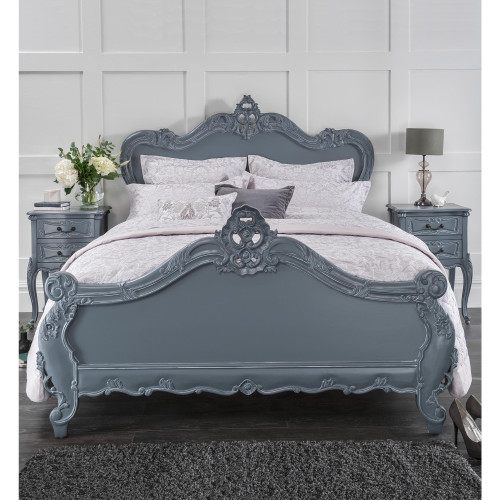 Provincial Carved Bed, Grey