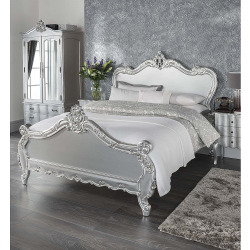 Provincial Carved Bed, Silver