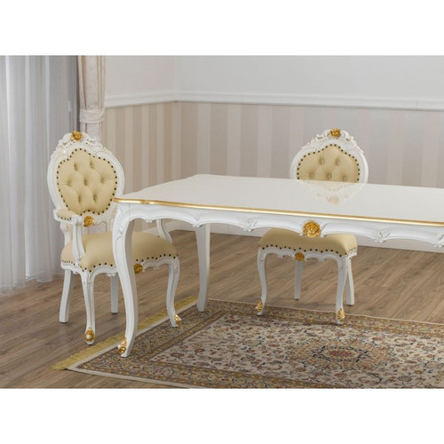 BAROQUE ROUND DINING TABLE SET WHITE AND GOLD