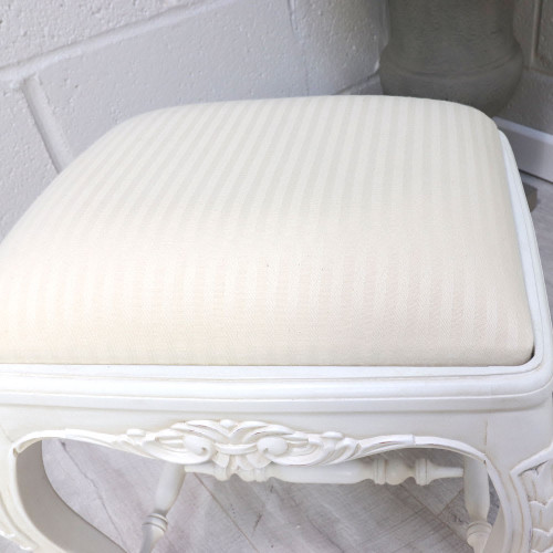 French Carved Vanity Stool, Antique White