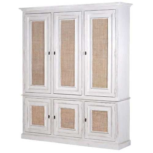ROCHELLE 6 DOOR BOOKCASE, WHITEWASH DISTRESSED