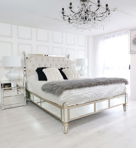 CRYSTAL MIRRORED BED CHAMPAGNE