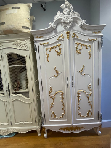 Marie Antoinette Armoire, Antique White and Gold