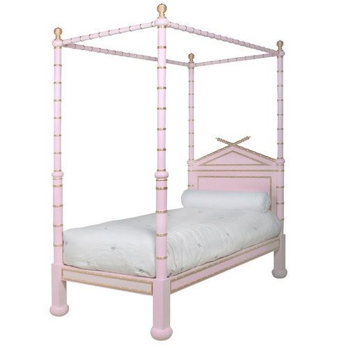 BAMBOO CANOPY BED PINK AND GOLD