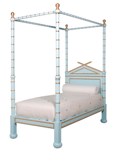 BLUE AND GOLD CANOPY BED