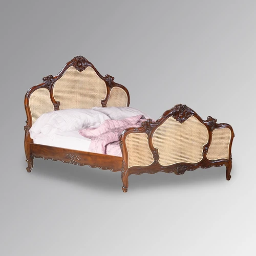LOUIS XV  MAHOGANY BED WITH NATUARL RATTAN