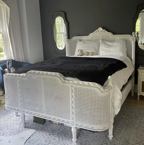 FRENCH COUNTRY RATTAN BED, ANTIQUE WHITE