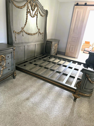 FRENCH BED WITH HIGH HEADBOARD GREY AND GOLD
