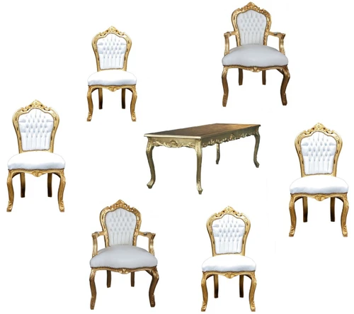 PARIS BAROQUE DINING TABLE SET GOLD AND WHITE